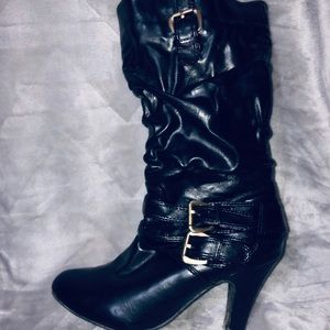 Mid Length Black Heeled Boots Size 8 1/2 inches
